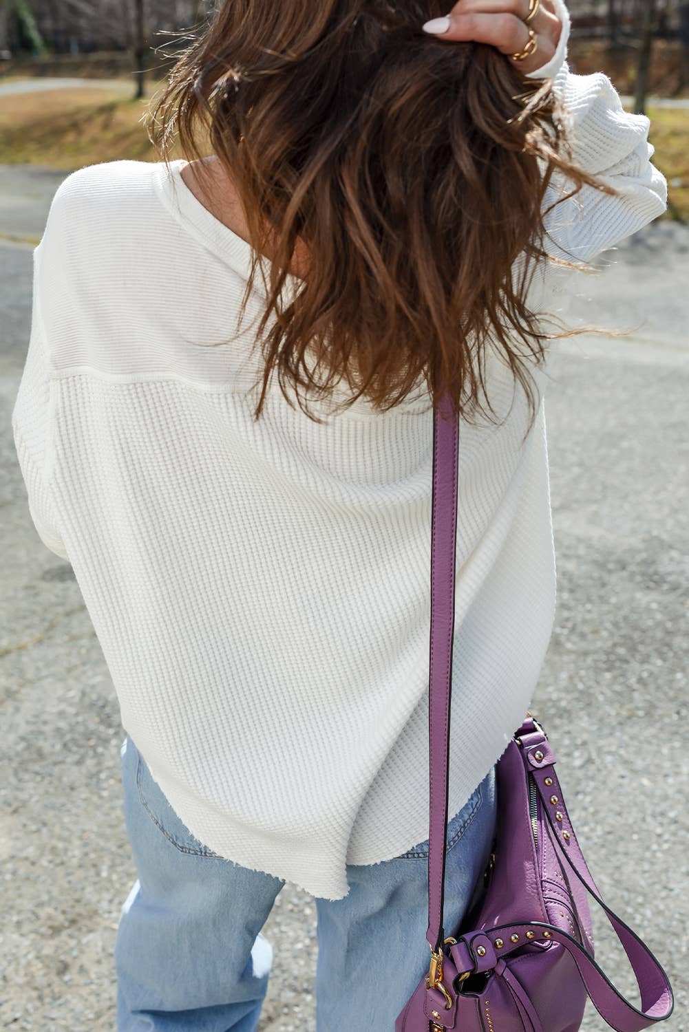 Waffle Ribbed Long Sleeve Oversize Top