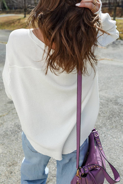 Waffle Ribbed Long Sleeve Oversize Top