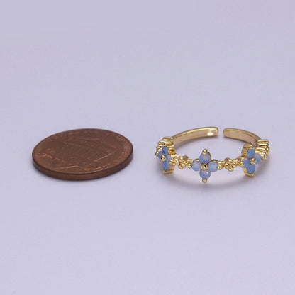 Blue Opal Flower Ring Adjustable