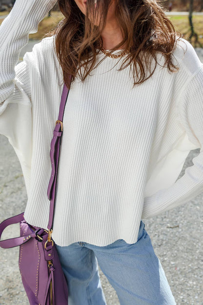 Waffle Ribbed Long Sleeve Oversize Top