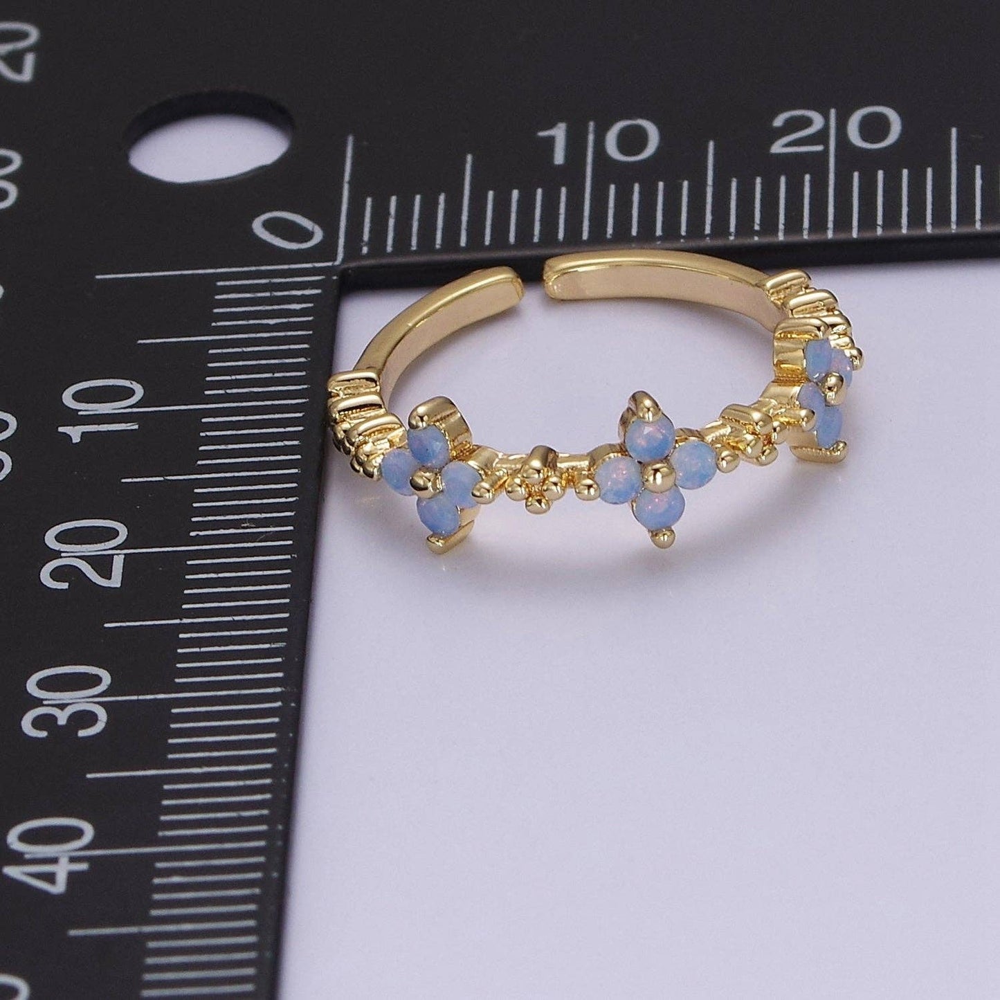 Blue Opal Flower Ring Adjustable