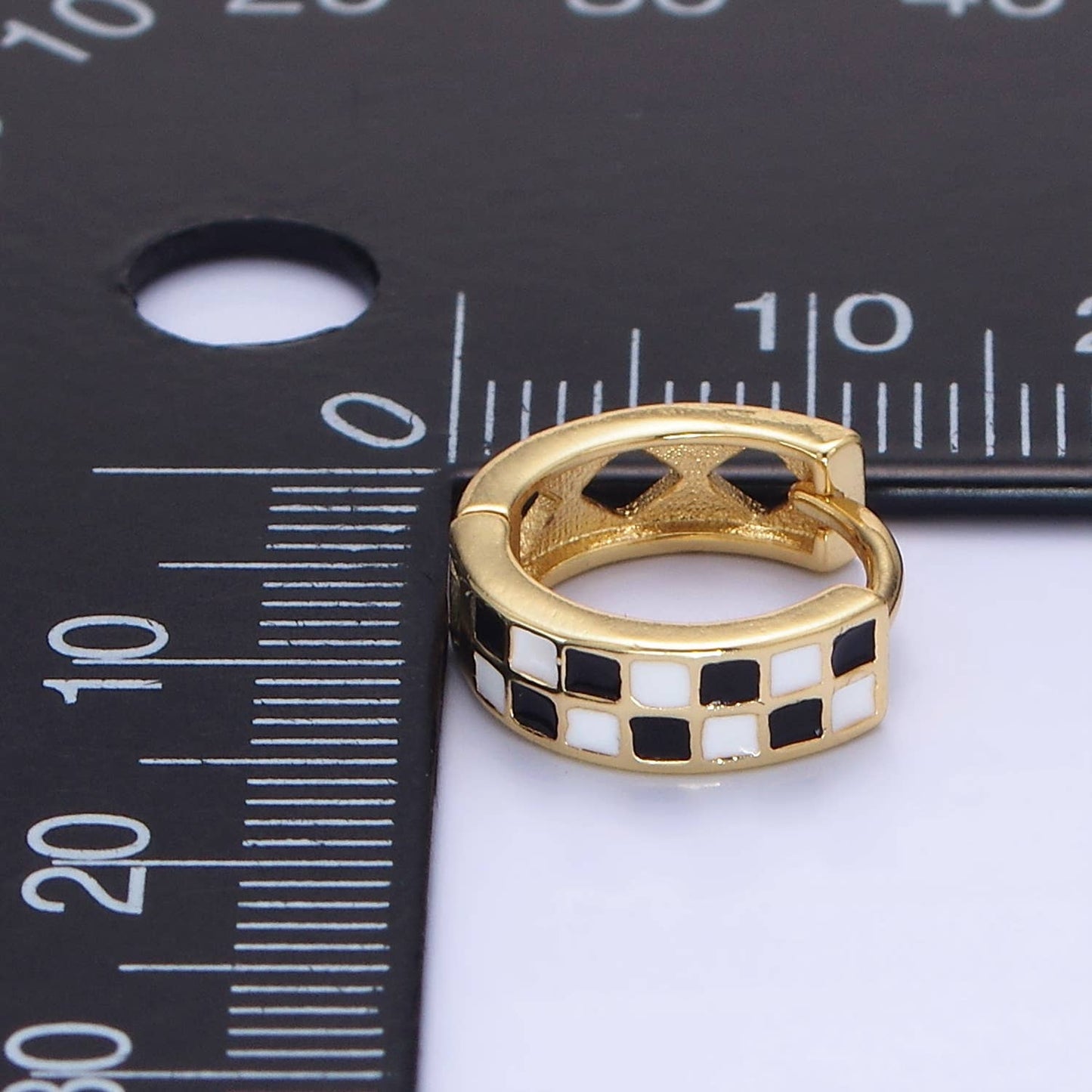 Black Checkered Huggie Earring