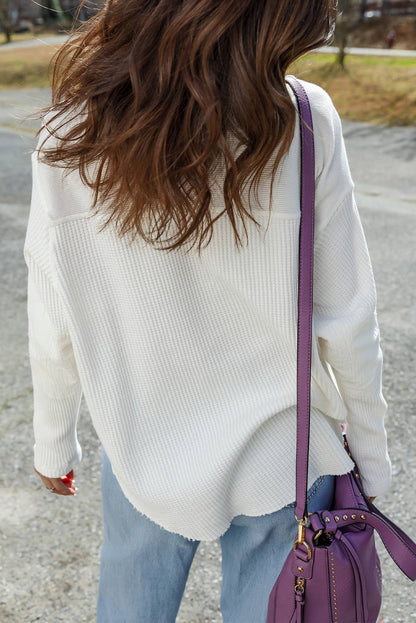 Waffle Ribbed Long Sleeve Oversize Top