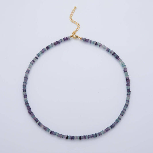 Multicolor Fluorite Rondelle Gemstone Choker Handmade Necklace