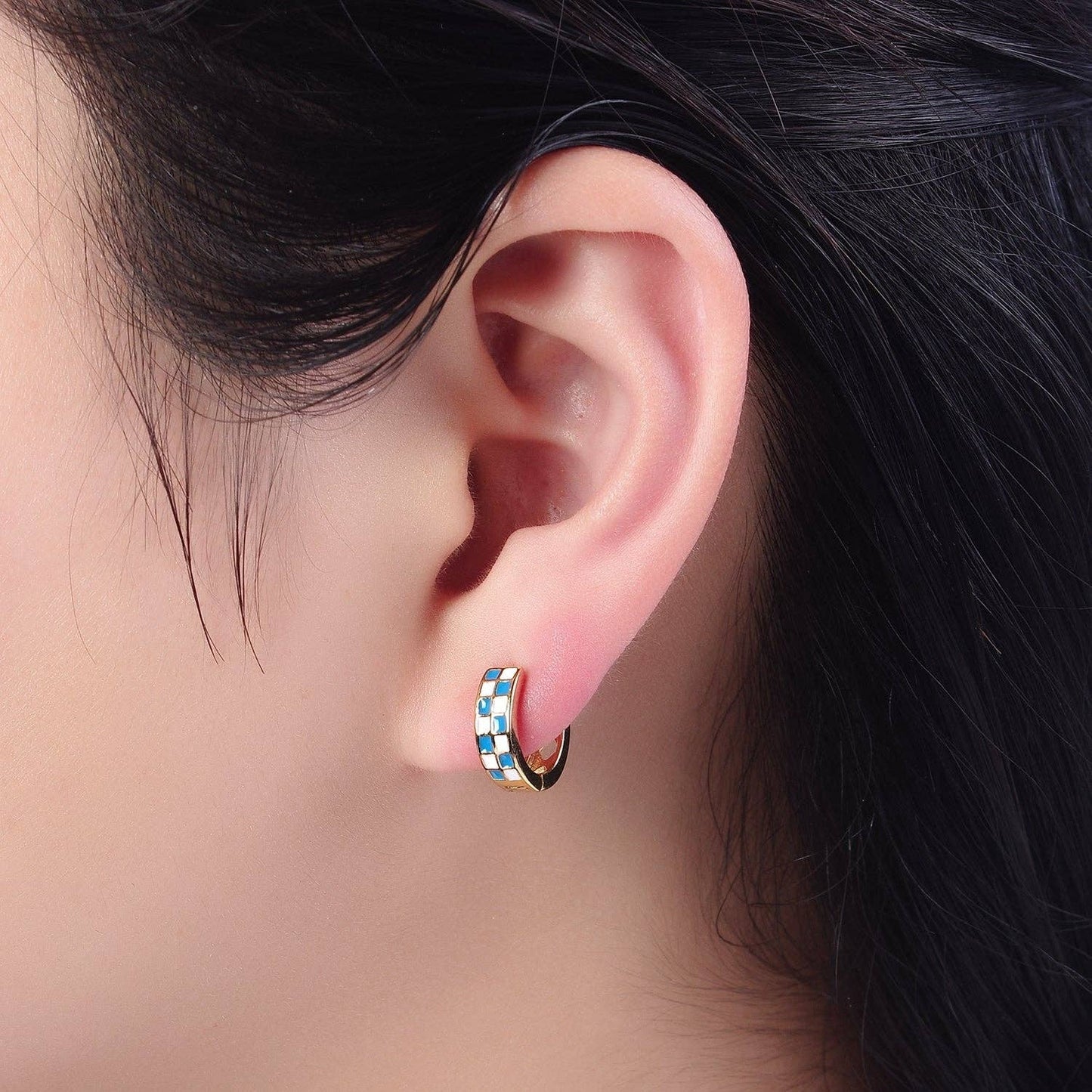 Checkered Huggie Earrings