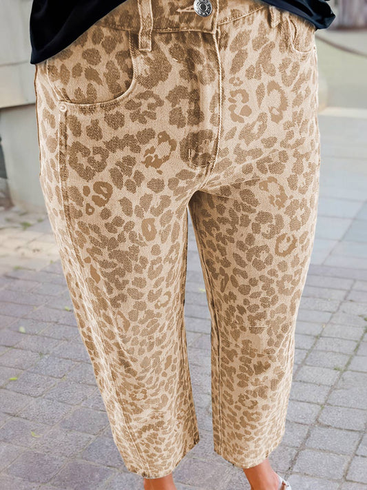 Leopard Print Slight Barrel Loose Jeans