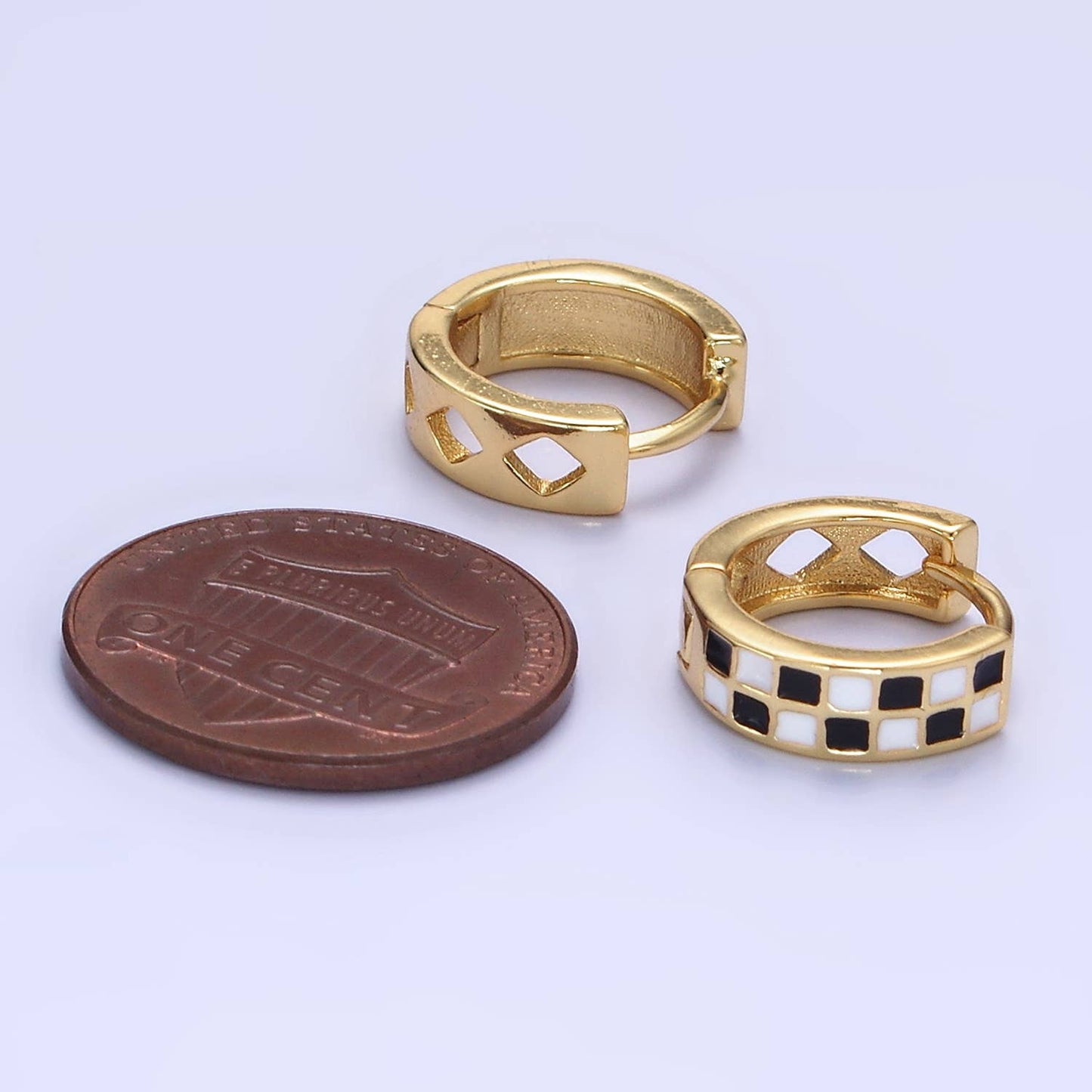 Black Checkered Huggie Earring