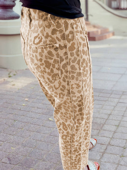 Leopard Print Slight Barrel Loose Jeans