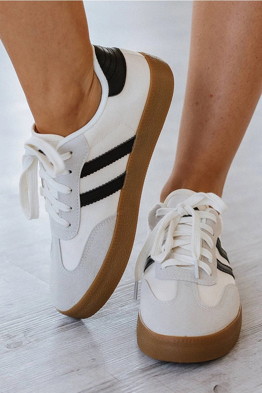 Stripped Lace-Up Flat Sneaker