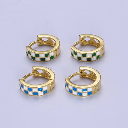 Checkered Huggie Earrings