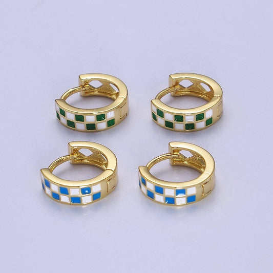 Checkered Huggie Earrings