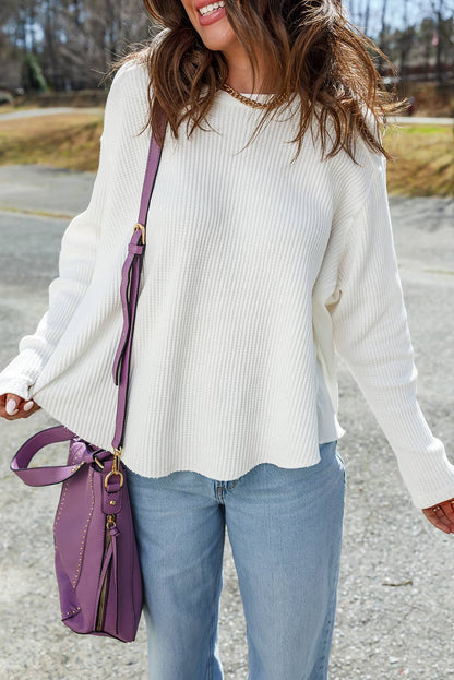 Waffle Ribbed Long Sleeve Oversize Top