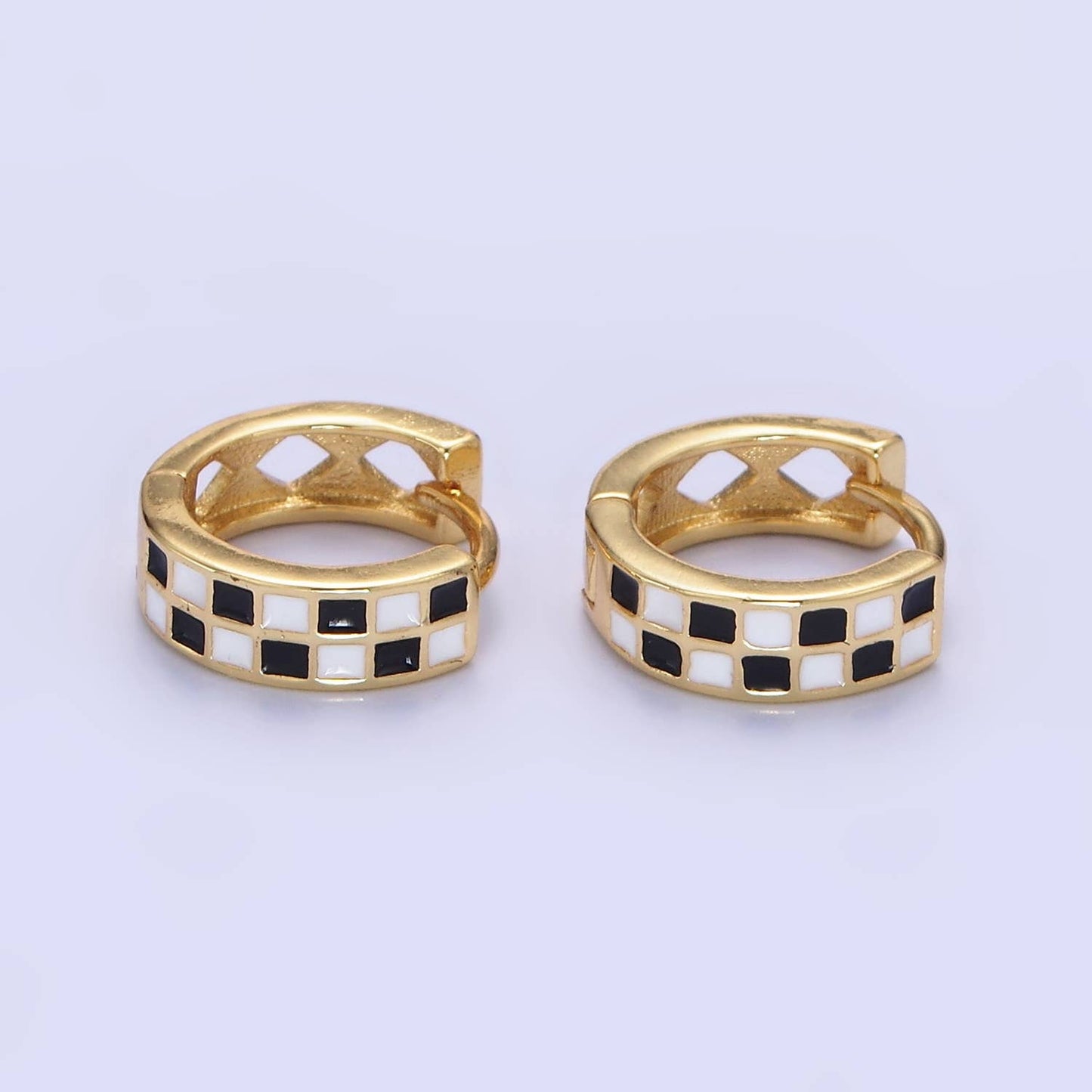 Black Checkered Huggie Earring