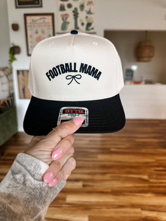 Football Mama with Bow Embroidered Baseball Cap