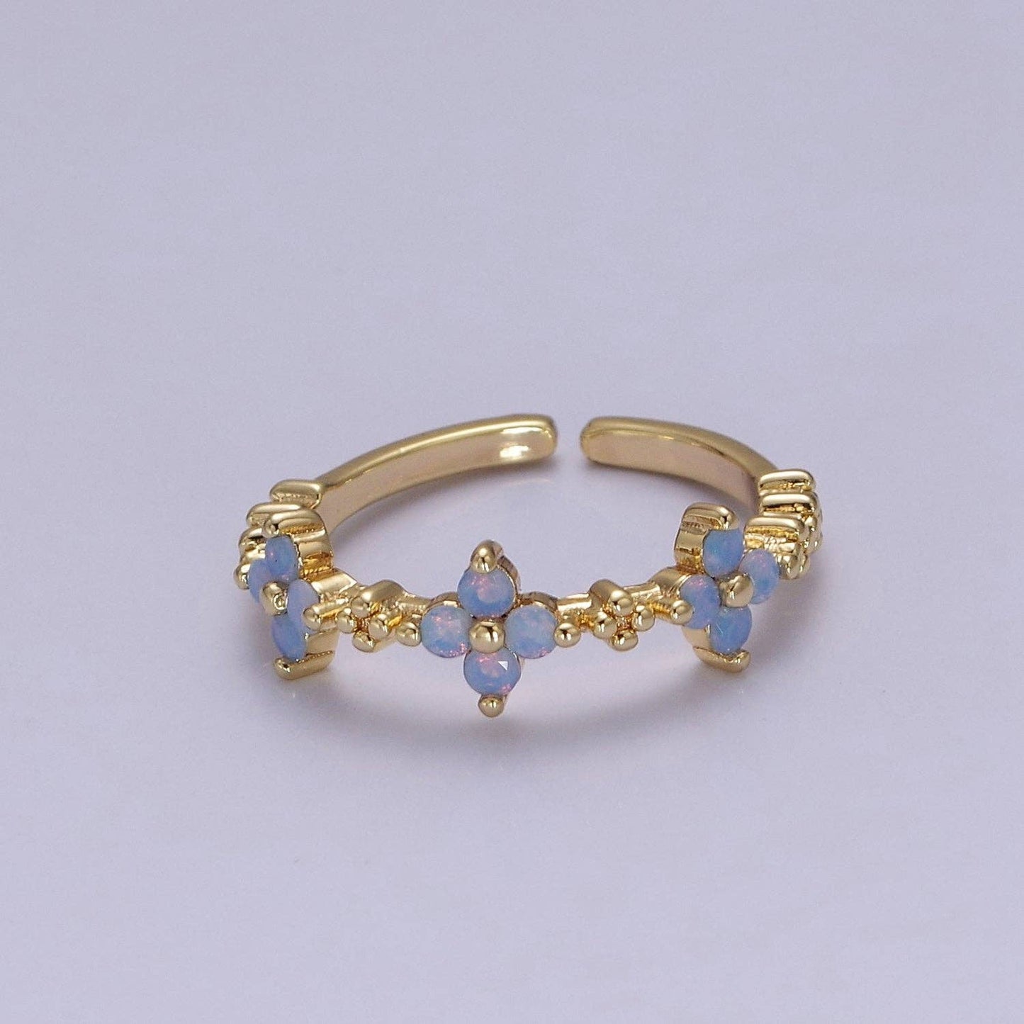 Blue Opal Flower Ring Adjustable